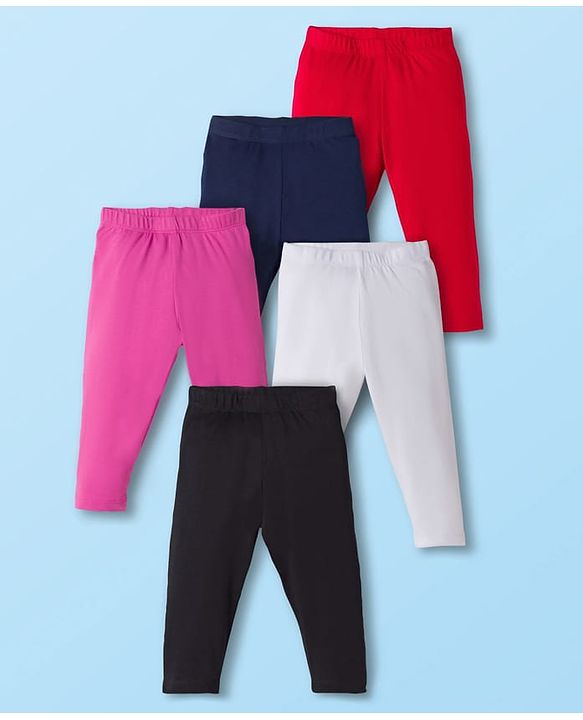 Babyhug Cotton Lycra Knit Full Length Solid Color Leggings Pack of 5 -Multicolor