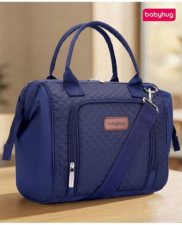 Babyhug 2 in 1 Quilted Spacious & Multifunctional Tote Cum Sling Diaper Bag  - Blue