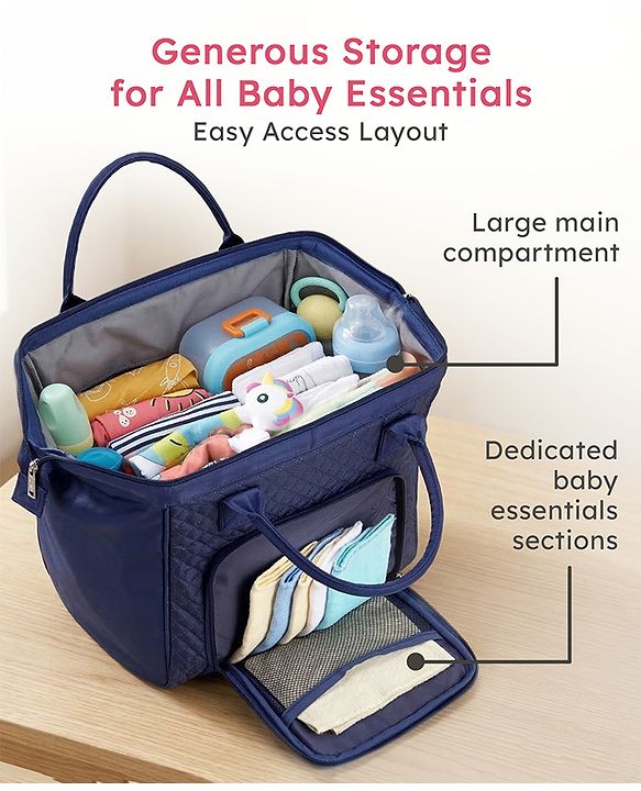 Babyhug 2 in 1 Quilted Spacious & Multifunctional Tote Cum Sling Diaper Bag  - Blue