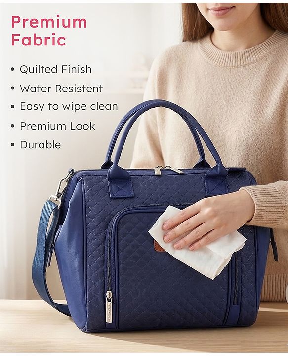 Babyhug 2 in 1 Quilted Spacious & Multifunctional Tote Cum Sling Diaper Bag  - Blue