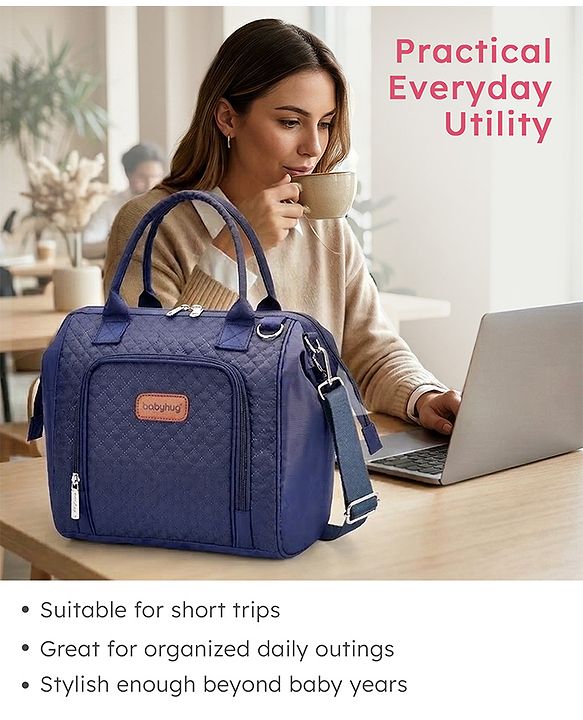 Babyhug 2 in 1 Quilted Spacious & Multifunctional Tote Cum Sling Diaper Bag  - Blue