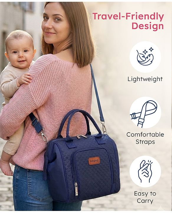 Babyhug 2 in 1 Quilted Spacious & Multifunctional Tote Cum Sling Diaper Bag  - Blue