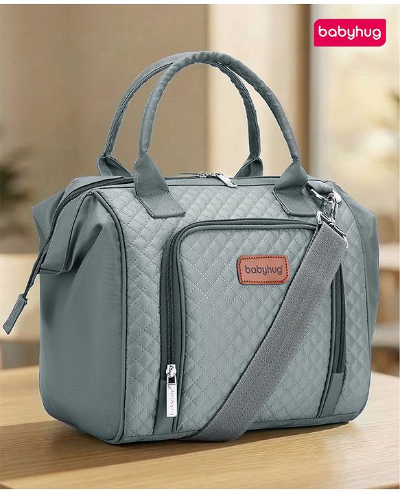 Babyhug 2 in 1 Quilted Spacious & Multifunctional Tote Cum Sling Diaper Bag  - Blue