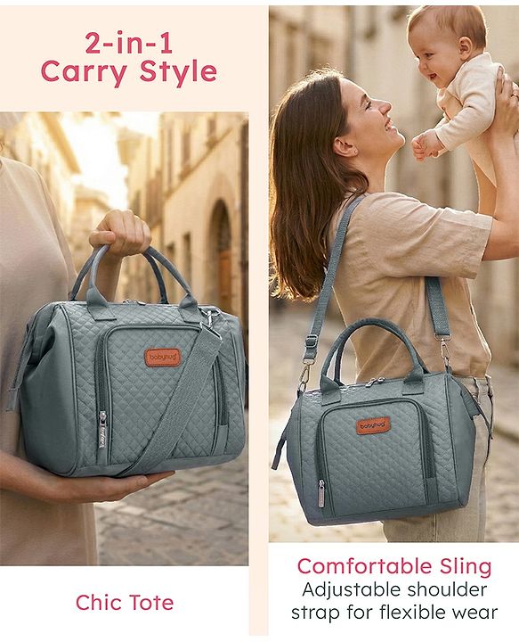 Babyhug 2 in 1 Quilted Spacious & Multifunctional Tote Cum Sling Diaper Bag  - Blue