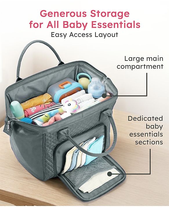 Babyhug 2 in 1 Quilted Spacious & Multifunctional Tote Cum Sling Diaper Bag  - Blue