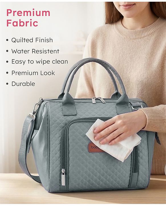 Babyhug 2 in 1 Quilted Spacious & Multifunctional Tote Cum Sling Diaper Bag  - Blue