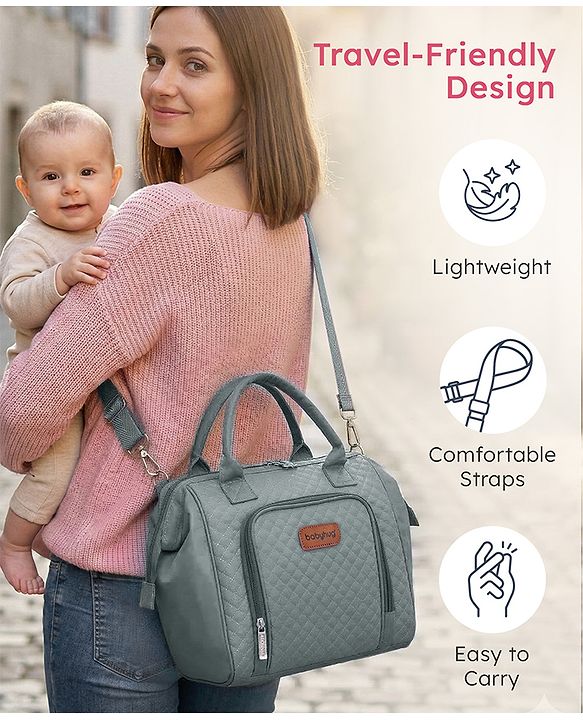 Babyhug 2 in 1 Quilted Spacious & Multifunctional Tote Cum Sling Diaper Bag  - Blue