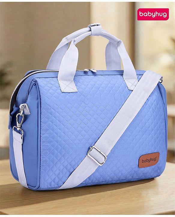 Babyhug 2-in-1 Quilted Sling cum Tote Diaper Bag for Travel | Spacious, Stylish & Multifunctional | Adjustable Shoulder Strap| 3 Insulated Bottle Pouches| Water Resistant| Carry Handle- Blue