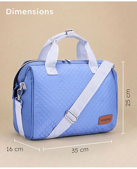 Babyhug 2-in-1 Quilted Sling cum Tote Diaper Bag for Travel | Spacious, Stylish & Multifunctional | Adjustable Shoulder Strap| 3 Insulated Bottle Pouches| Water Resistant| Carry Handle- Blue