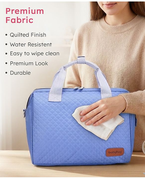 Babyhug 2-in-1 Quilted Sling cum Tote Diaper Bag for Travel | Spacious, Stylish & Multifunctional | Adjustable Shoulder Strap| 3 Insulated Bottle Pouches| Water Resistant| Carry Handle- Blue