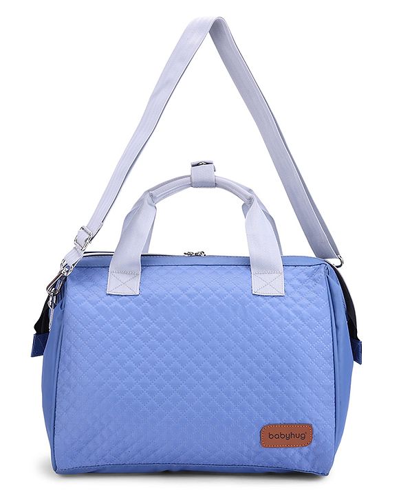Babyhug 2-in-1 Quilted Sling cum Tote Diaper Bag for Travel | Spacious, Stylish & Multifunctional | Adjustable Shoulder Strap| 3 Insulated Bottle Pouches| Water Resistant| Carry Handle- Blue