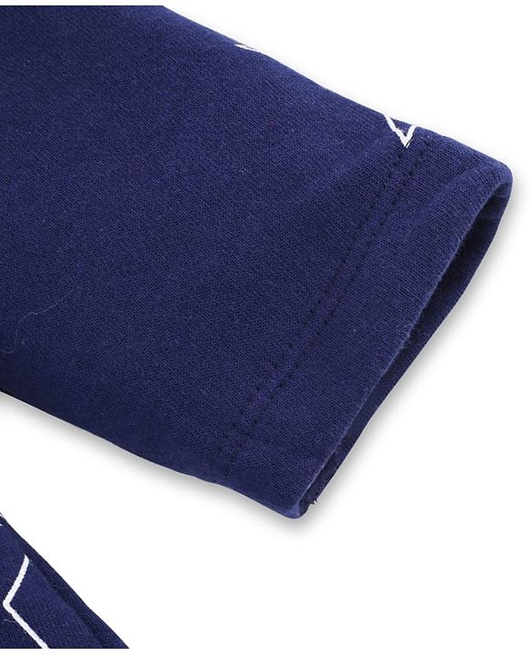 Babyhug Terry Knit Full Sleeves Hooded Bathrobe with Star Print - Navy Blue