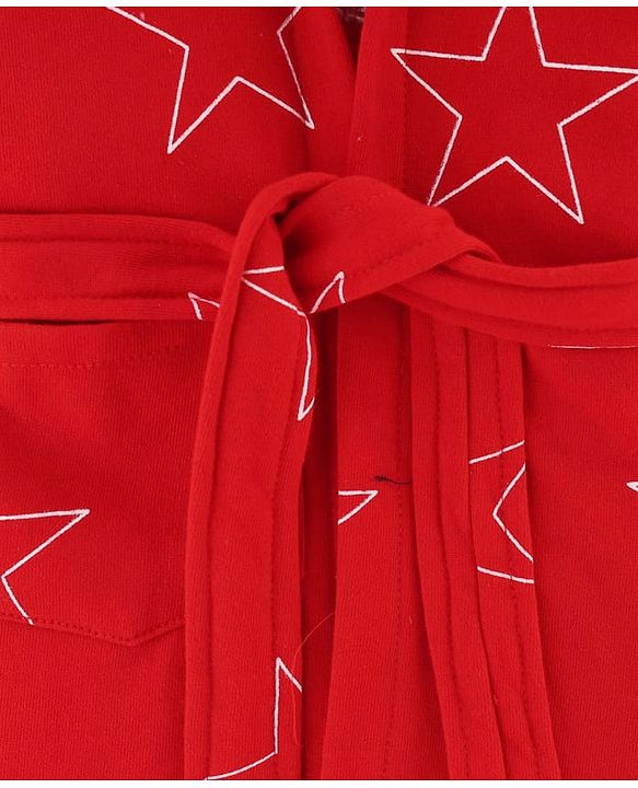 Babyhug Terry Knit Full Sleeves Hooded Bathrobe with Star Print - Red