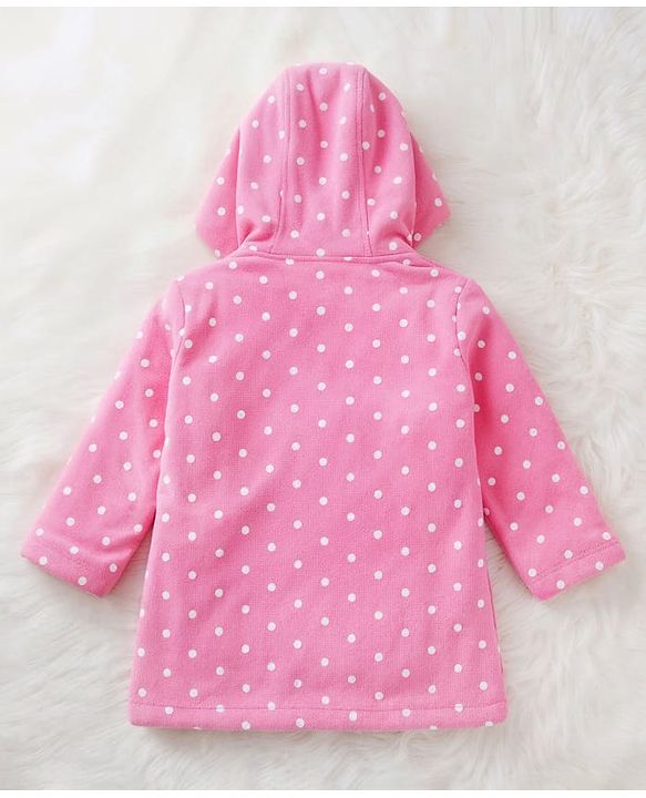 Babyhug Terry Knit Full Sleeves Hooded Bathrobe with Polka Dot Print - Pink