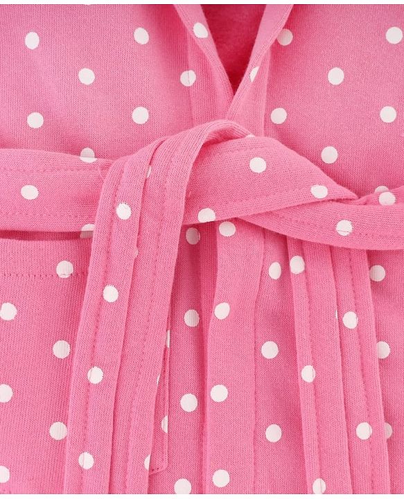 Babyhug Terry Knit Full Sleeves Hooded Bathrobe with Polka Dot Print - Pink