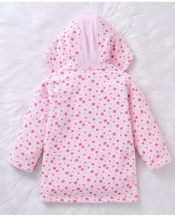 Babyhug Terry Knit Bathrobe with Hoodie & Star Print - Pink