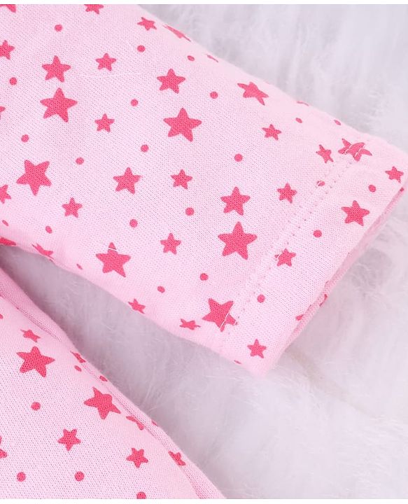 Babyhug Terry Knit Bathrobe with Hoodie & Star Print - Pink