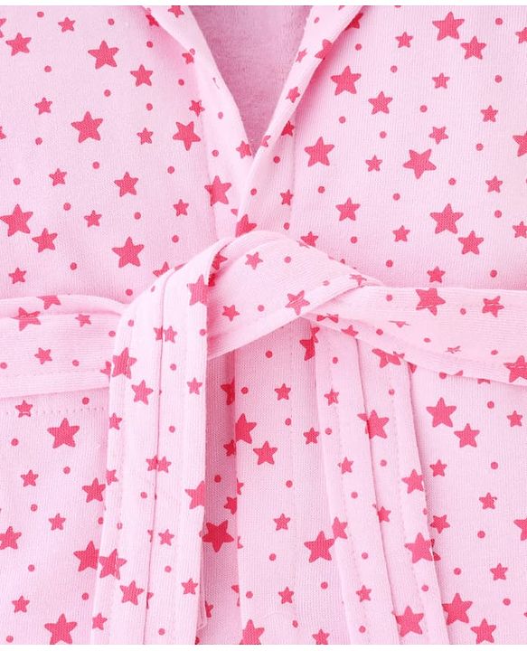 Babyhug Terry Knit Bathrobe with Hoodie & Star Print - Pink