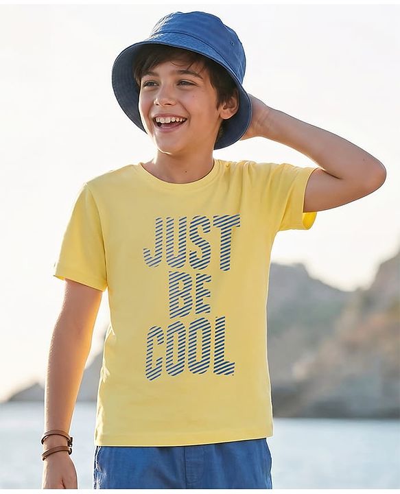 Pine Kids Cotton Knit Half Sleeves T-Shirt With Just Be Cool Print - Yellow