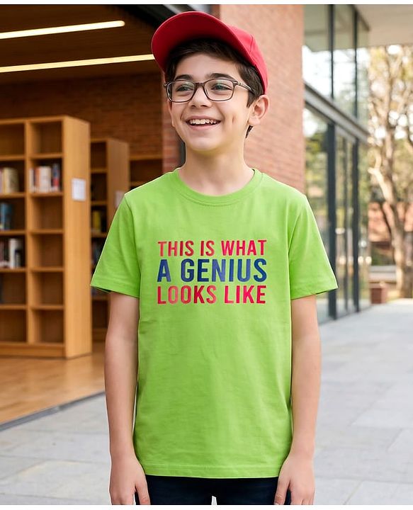 Pine Kids Cotton Knit Half Sleeves T-Shirt With Text Print - Lime Green
