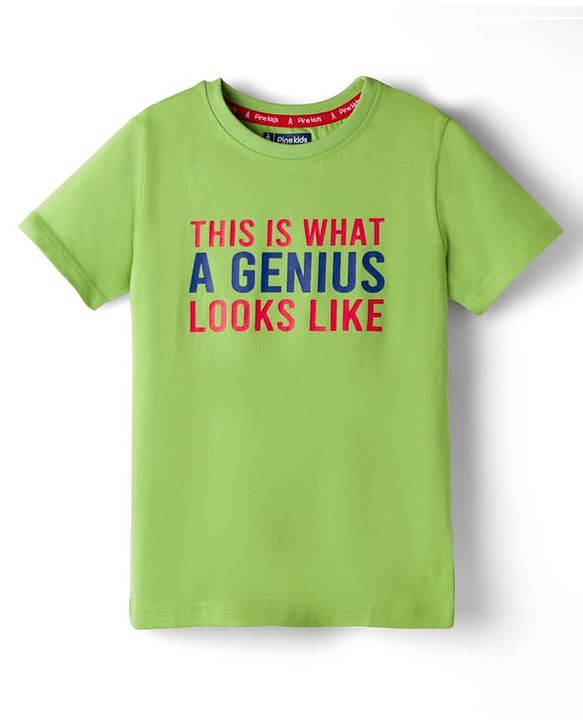 Pine Kids Cotton Knit Half Sleeves T-Shirt With Text Print - Lime Green