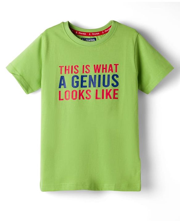 Pine Kids Cotton Knit Half Sleeves T-Shirt With Text Print - Lime Green