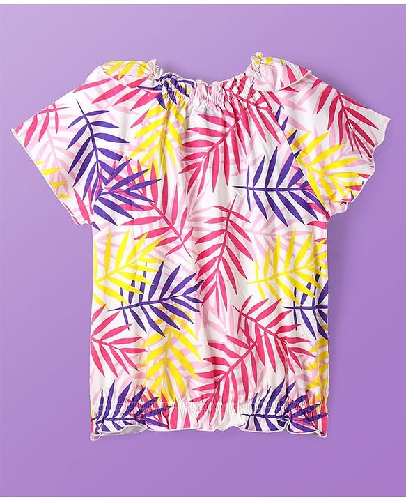 Pine Kids Cotton Knit Half Sleeves T-Shirt With Leaves Print - Multicolour