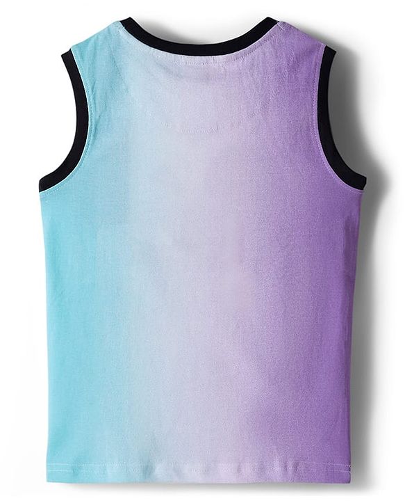 Pine Kids Cotton Knit Sleeveless T-Shirt With Text Print - Light Blue