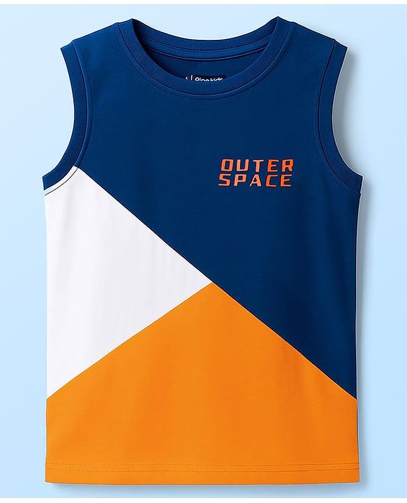 Pine Kids Cotton Knit Sleeveless T-Shirt With Cut & Sew Design - Navy Blue