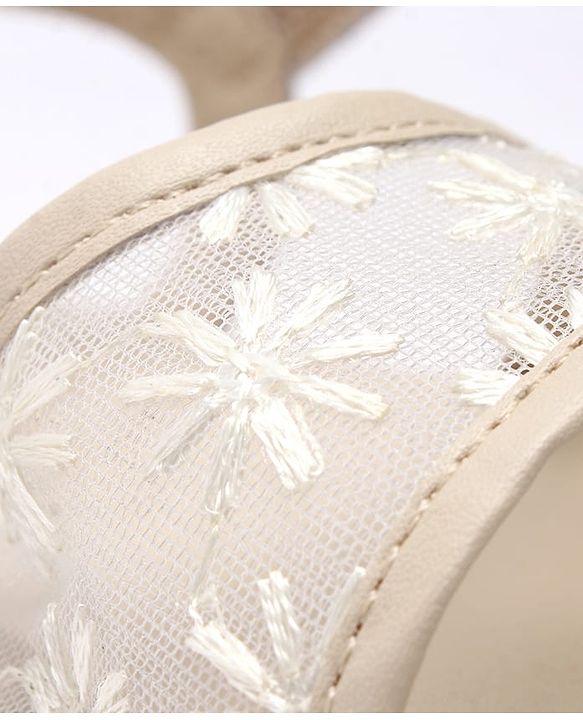 Pine Kids Velcro Closure Floral Embroidered Mojaris - Beige