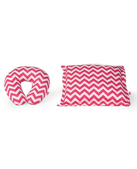 Babyhug Neck Supporter & Rectangular Pillow Set Chevron Print - Pink