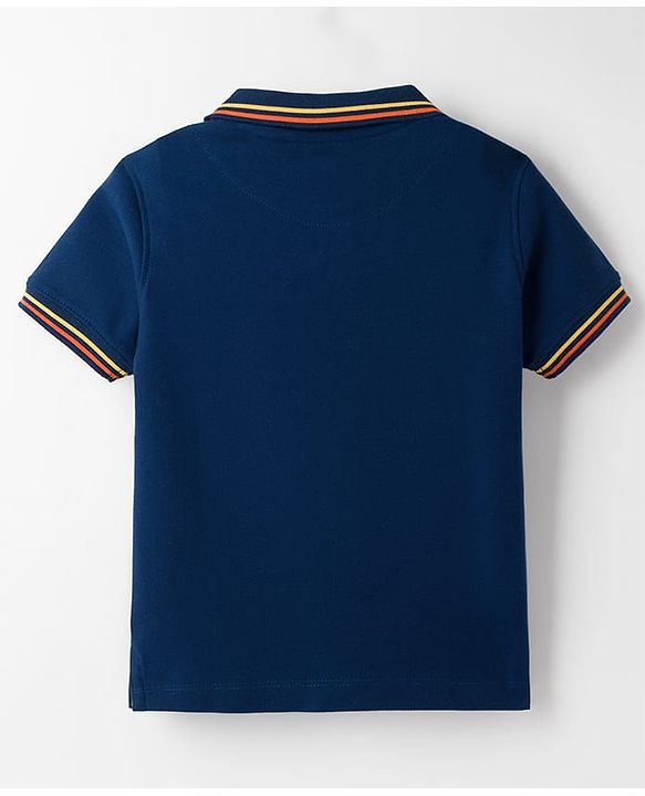 Pine Kids Cotton Knit Half Sleeves Striped Polo T-Shirt - Navy Blue