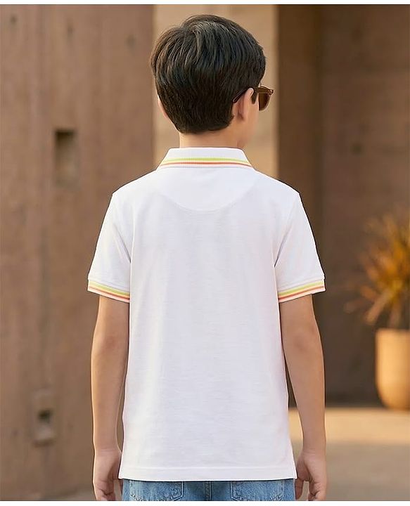 Pine Kids Cotton Knit Half Sleeves Striped Polo T-Shirt - Navy Blue