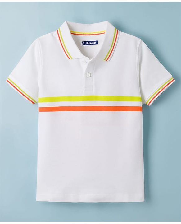 Pine Kids Cotton Knit Half Sleeves Striped Polo T-Shirt - Navy Blue