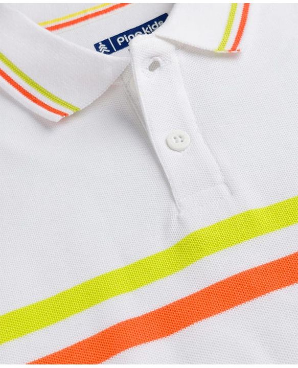Pine Kids Cotton Knit Half Sleeves Striped Polo T-Shirt - Navy Blue