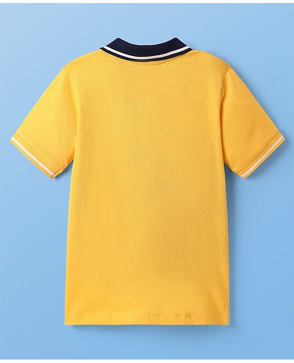 Pine Kids Cotton Knit Half Sleeves Polo T- Shirt With Cut & Sew Design & Embroidery - Yellow & White