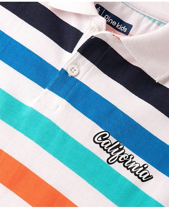 Pine Kids Cotton Knit Half Sleeves Striped Polo T-Shirt - Multicolor