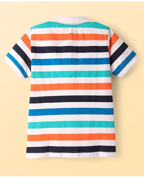 Pine Kids Cotton Knit Half Sleeves Striped Polo T-Shirt - Multicolor