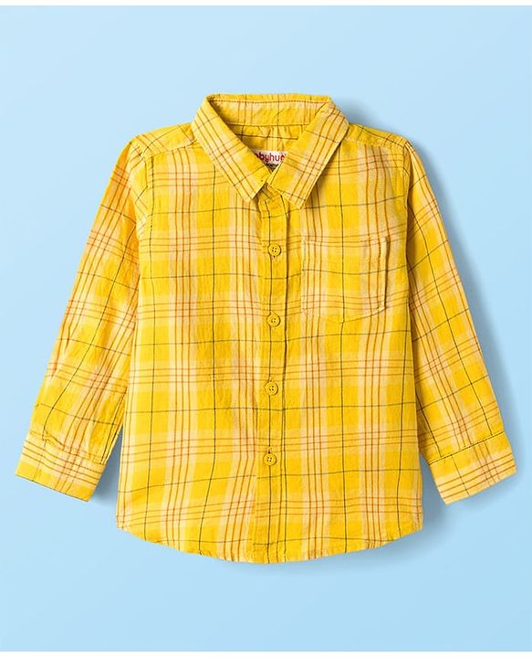 Babyhug Cotton Woven Full Sleeves Checkered Shirt & Denim Jeans with T-Shirt - Yellow
