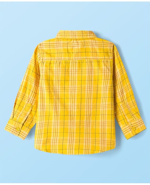 Babyhug Cotton Woven Full Sleeves Checkered Shirt & Denim Jeans with T-Shirt - Yellow