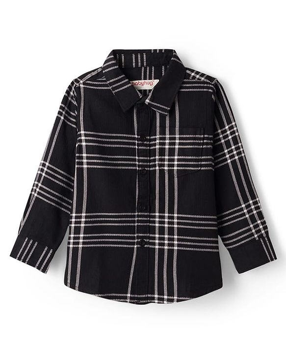 Babyhug Cotton Woven Full Sleeves Checkered Shirt & Denim Jeans with T-Shirt - Black