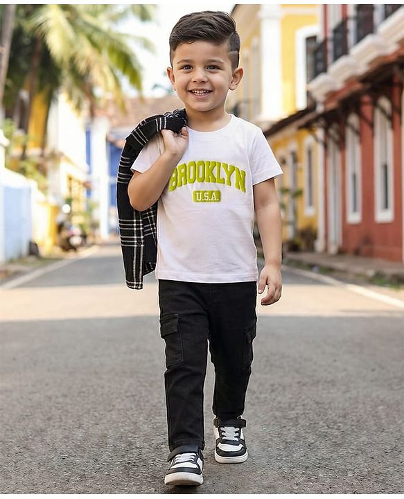 Babyhug Cotton Woven Full Sleeves Checkered Shirt & Denim Jeans with T-Shirt - Black