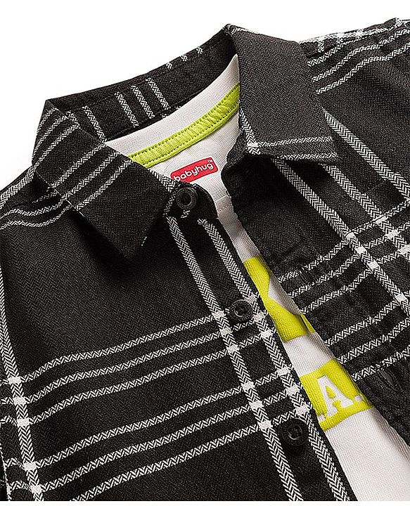 Babyhug Cotton Woven Full Sleeves Checkered Shirt & Denim Jeans with T-Shirt - Black