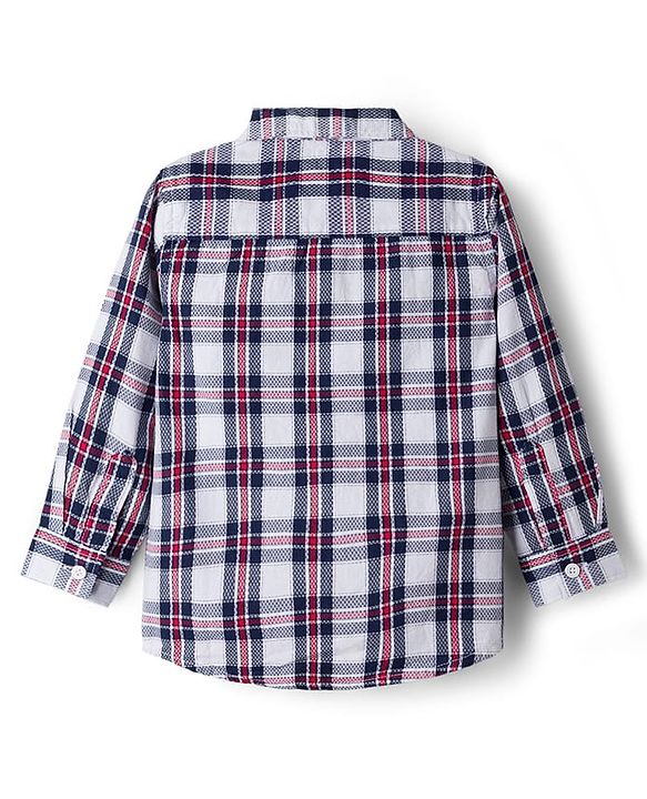 Babyhug Cotton Woven Full Sleeves Checkered Shirt & Trouser Set with Suspender - Maroon
