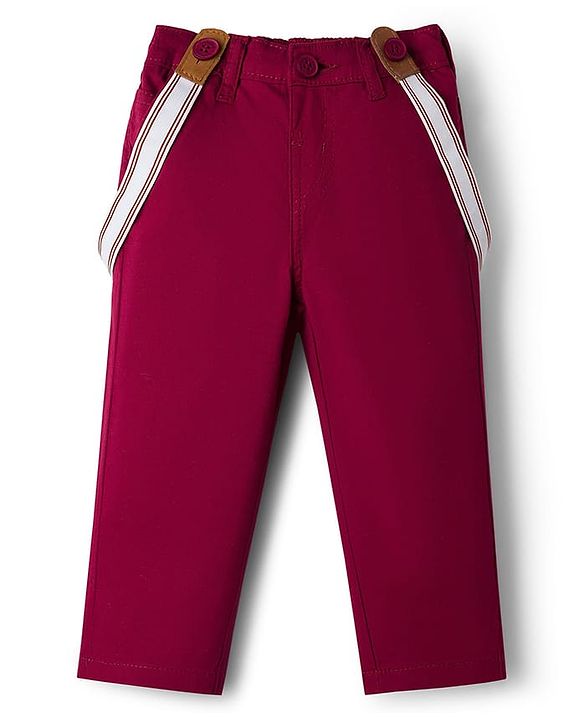 Babyhug Cotton Woven Full Sleeves Checkered Shirt & Trouser Set with Suspender - Maroon