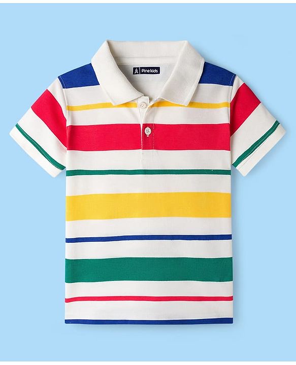 Pine Kids Cotton Knit Half Sleeves T-Shirt With Stripes - Multicolour