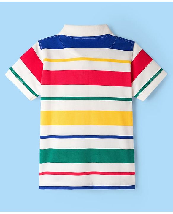 Pine Kids Cotton Knit Half Sleeves T-Shirt With Stripes - Multicolour