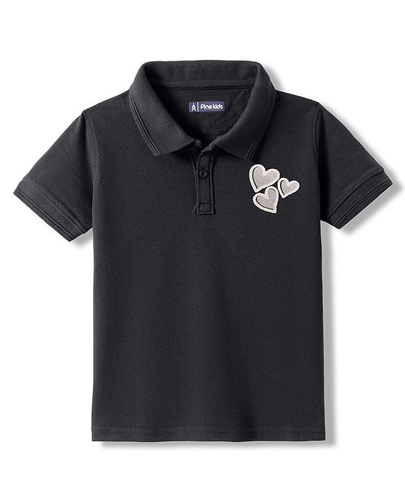 Pine Kids Cotton Knit Polo Neck T-Shirt - Black