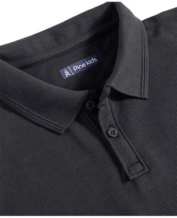 Pine Kids Cotton Knit Polo Neck T-Shirt - Black
