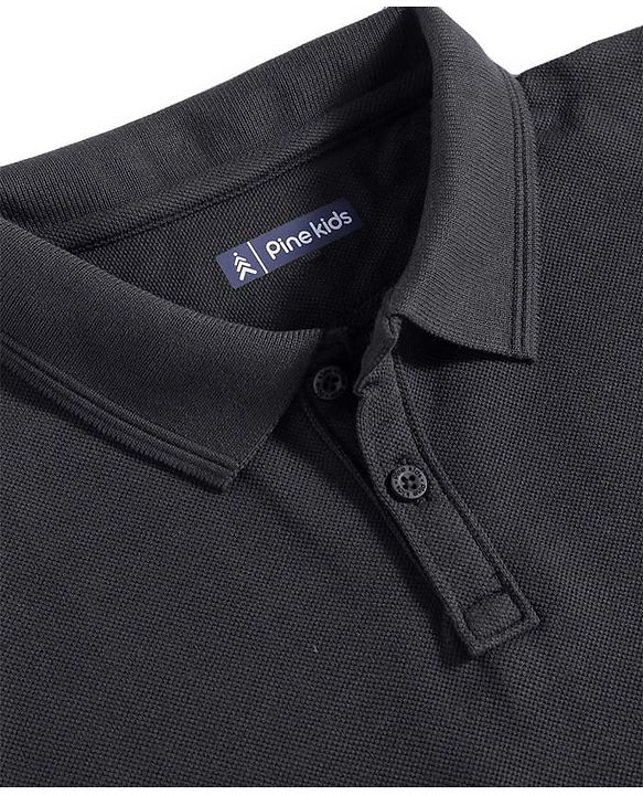 Pine Kids Cotton Knit Polo Neck T-Shirt - Black